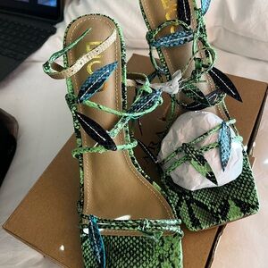 EGO Green and Black Snake Print Sandals